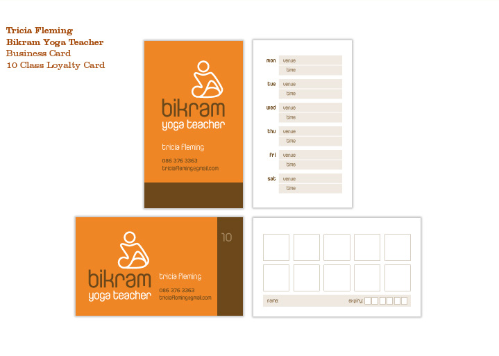 Tricia Fleming, Bikram Yoga Teacher, Business Card, Loyalty Card